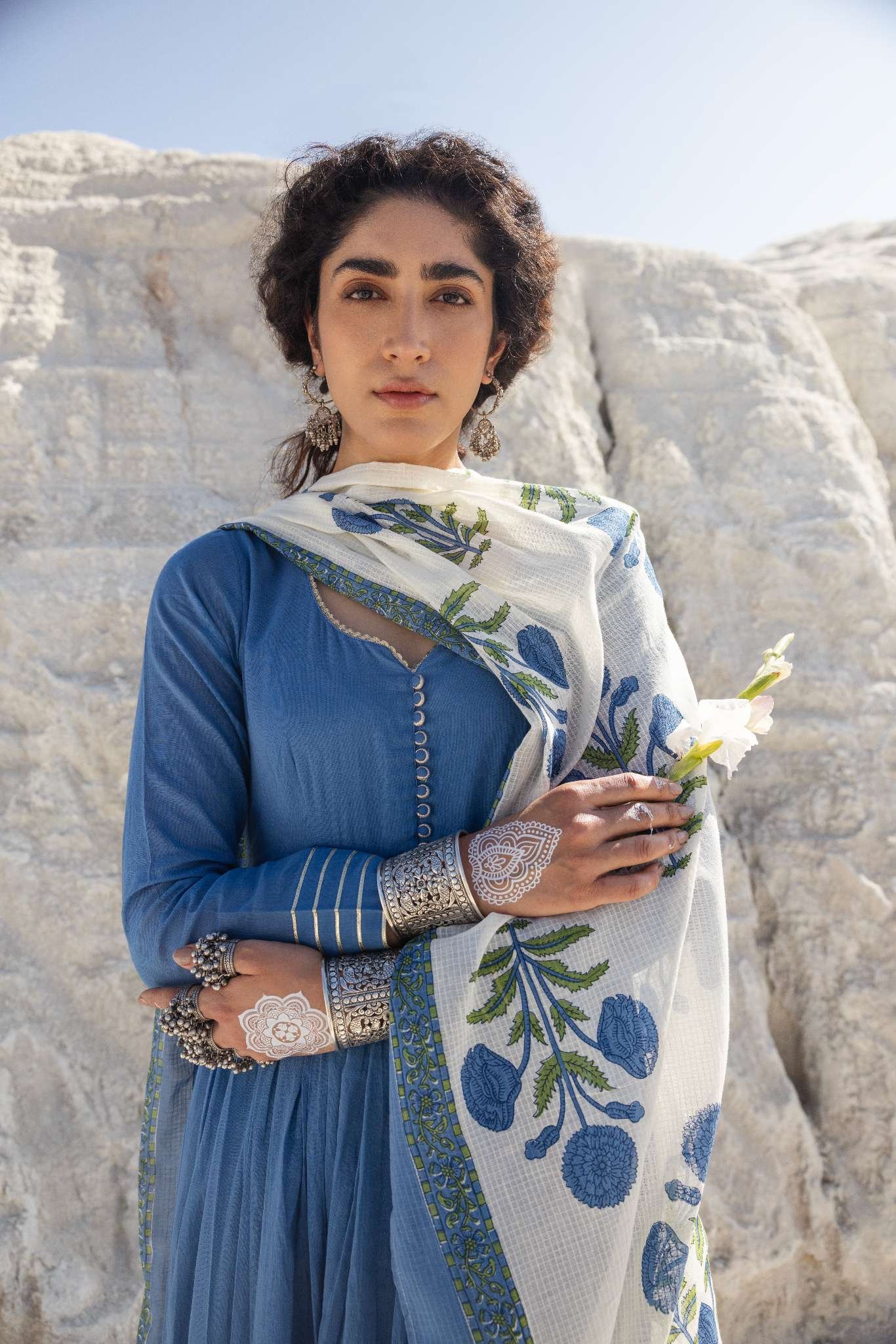 MUL COTTON BLUE ANARKALI SET - Image 4