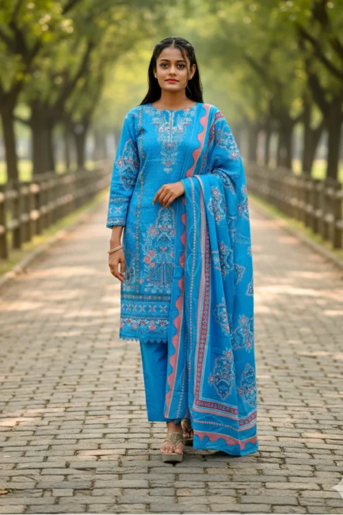 Blue Kurti With Floral Design For Women & Girls